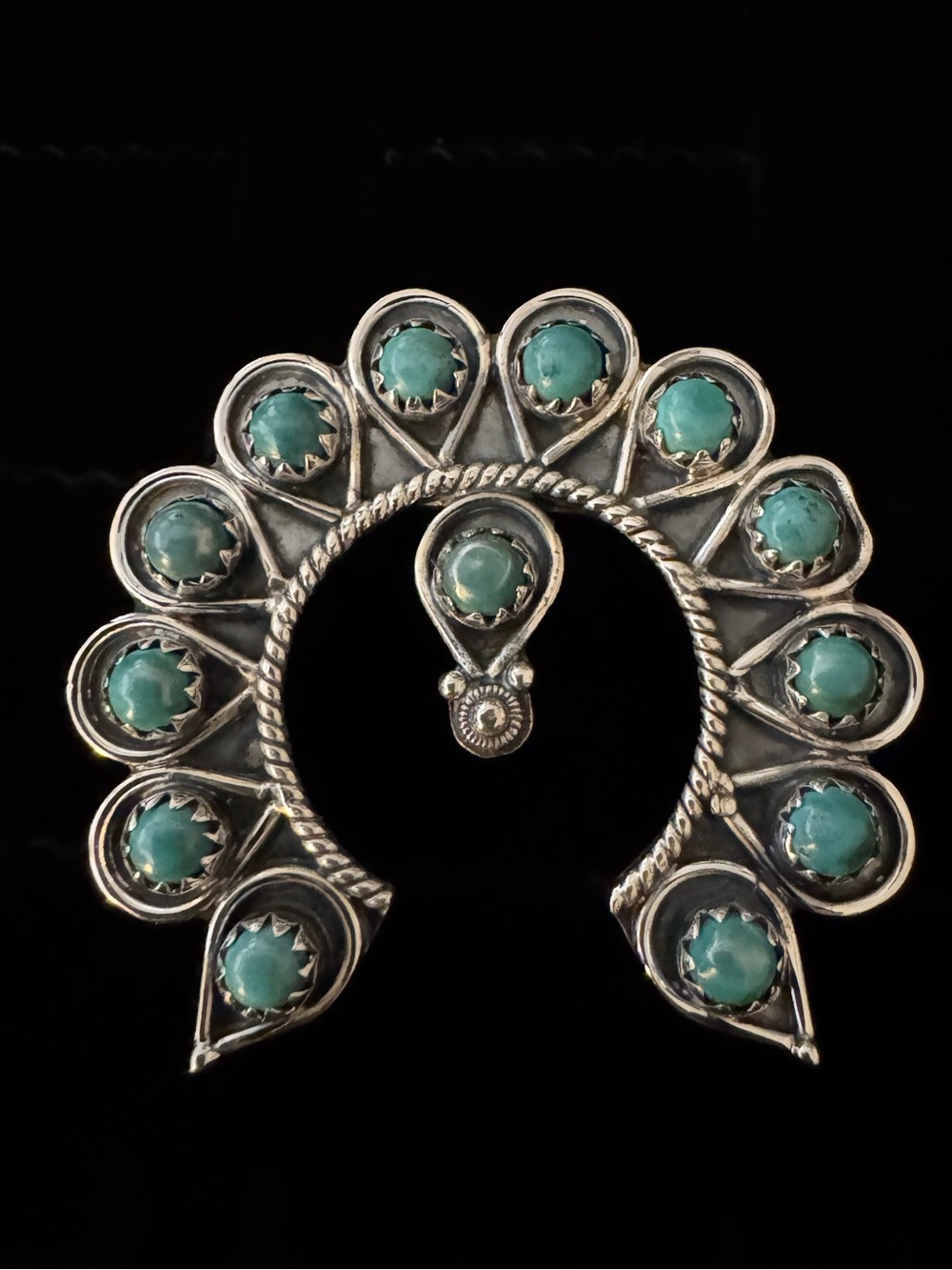 Turquoise Cluster Squash Blossom statement, ring, - Sterling Silver